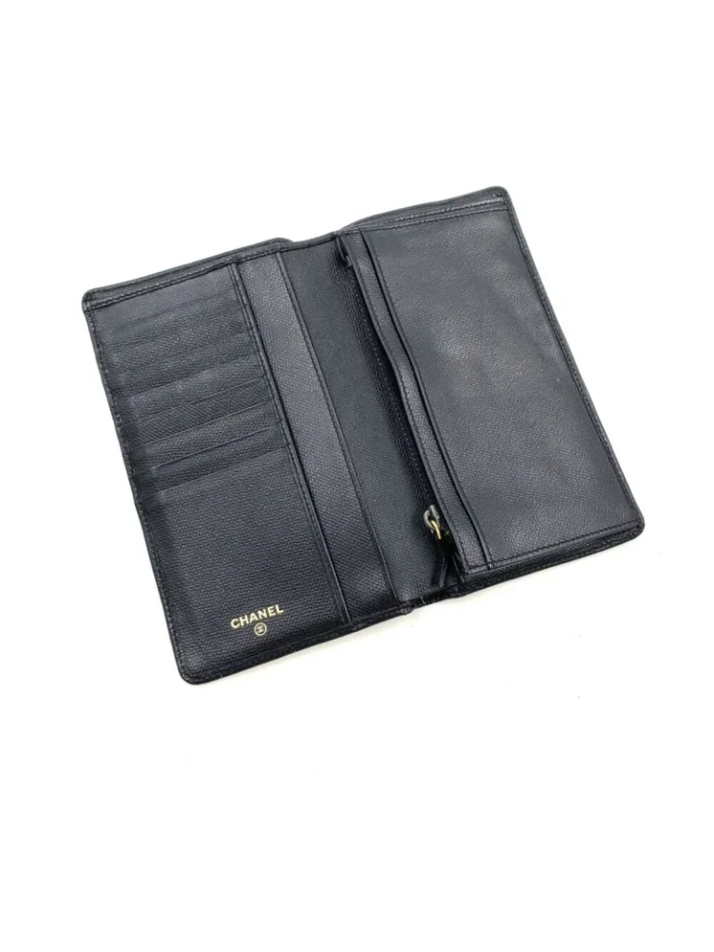 Chanel Coco Button Caviar Leather Black Bifold Wallet Gold